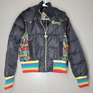 Coogi Girls Winter Parka Puffer Jacket Size Large Rainbow Has Hole/Flaw F10TW